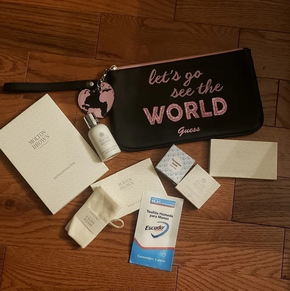 Guess Wristlet/Make-up Bag + Travel Bundle (9 pcs)